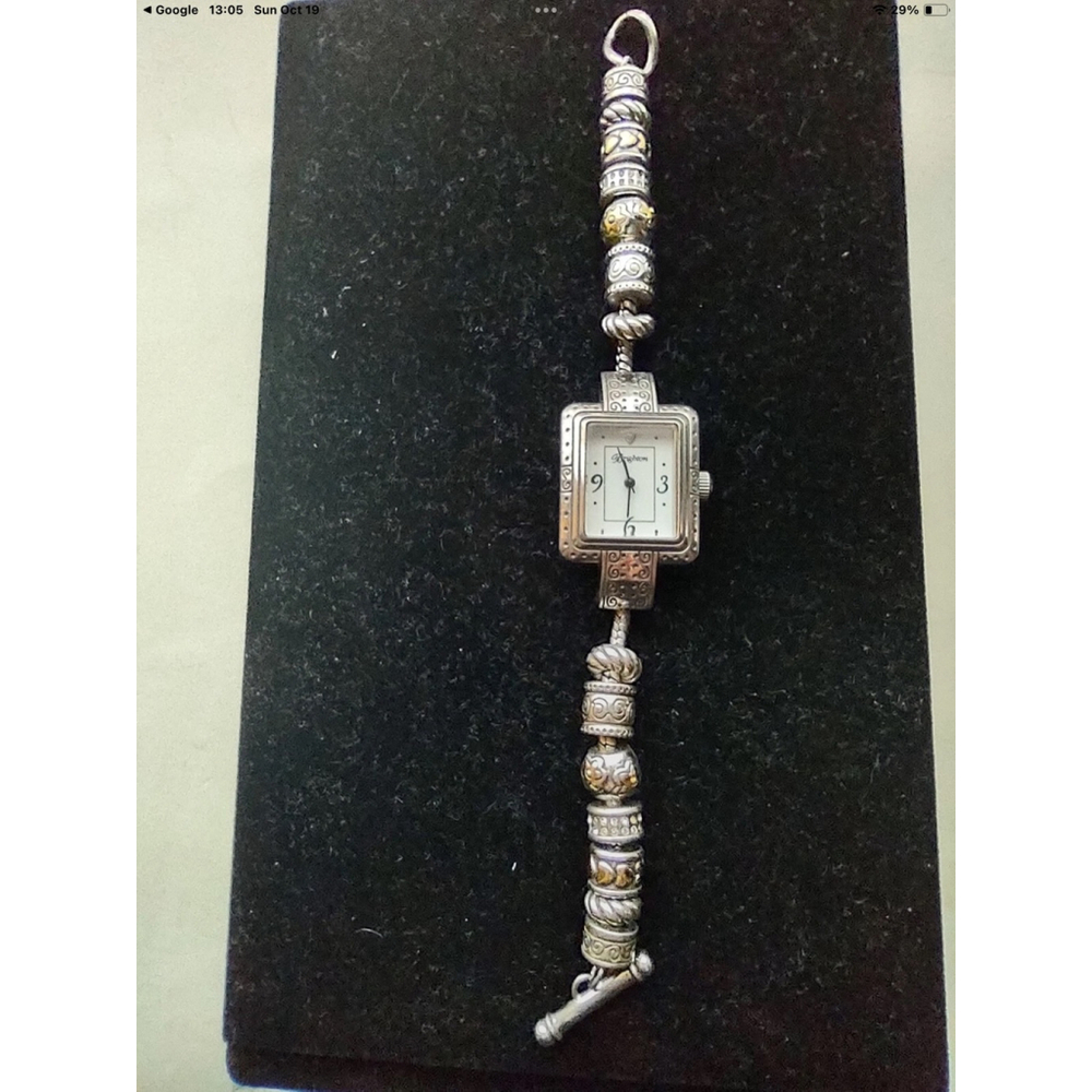 Brighton Cherry Hill Women's Bracelet Watch – Silver & Gold Beaded Band 2161